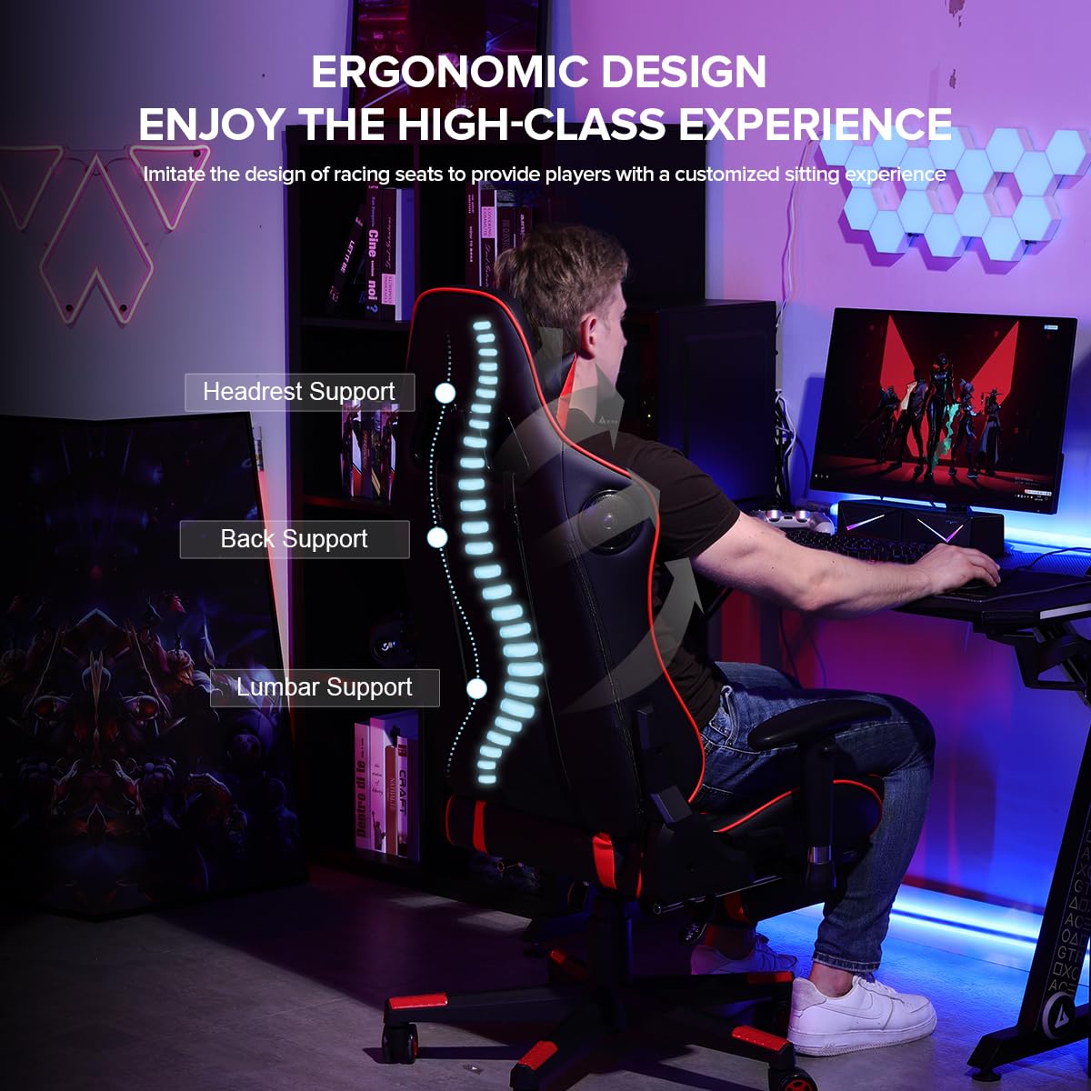 GTRACING Ergonomic Gaming Chair with Bluetooth Speakers, Footrest & Lumbar Support - Heavy Duty Video Game & Office Desk Chair for PC, Console & Streaming Setup