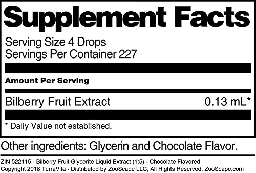 Organic Bilberry Fruit Glycerite Liquid Extract (1:5) - Natural Chocolate Flavor - 1oz Bottle (3-Pack) - Herbal Supplement for Eye Health & Antioxidant Support - Perfect for Smoothies, Teas & Wellness Routines