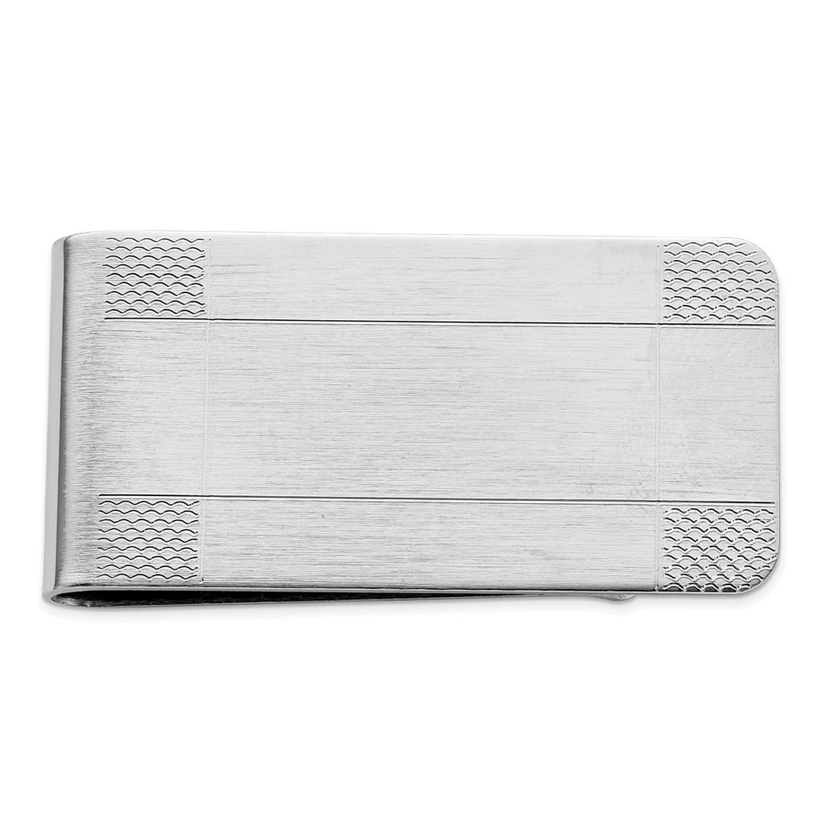 Solid Silver Plated & Rhodium Satin Patterned Money Clip for Men - 51x25mm Wide Luxury Wallet Accessory | Perfect Gift for Graduation, Wedding & Business Professionals