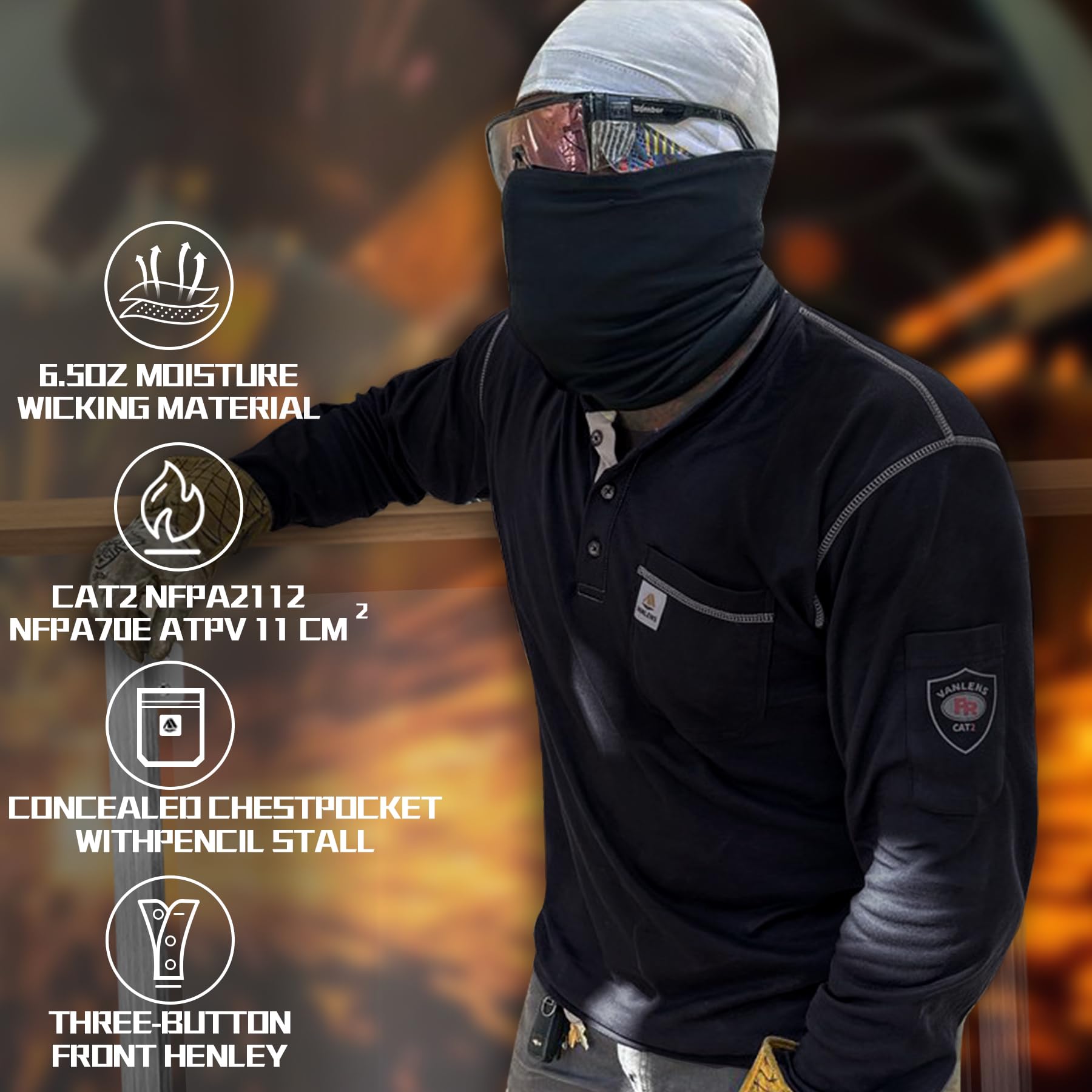 FR Shirts for Men - CAT2/HRC2 Flame Resistant Work Shirts, 6.5oz Lightweight Long Sleeve Fire Retardant Shirt - Ideal for Electricians, Welders & Industrial Workers