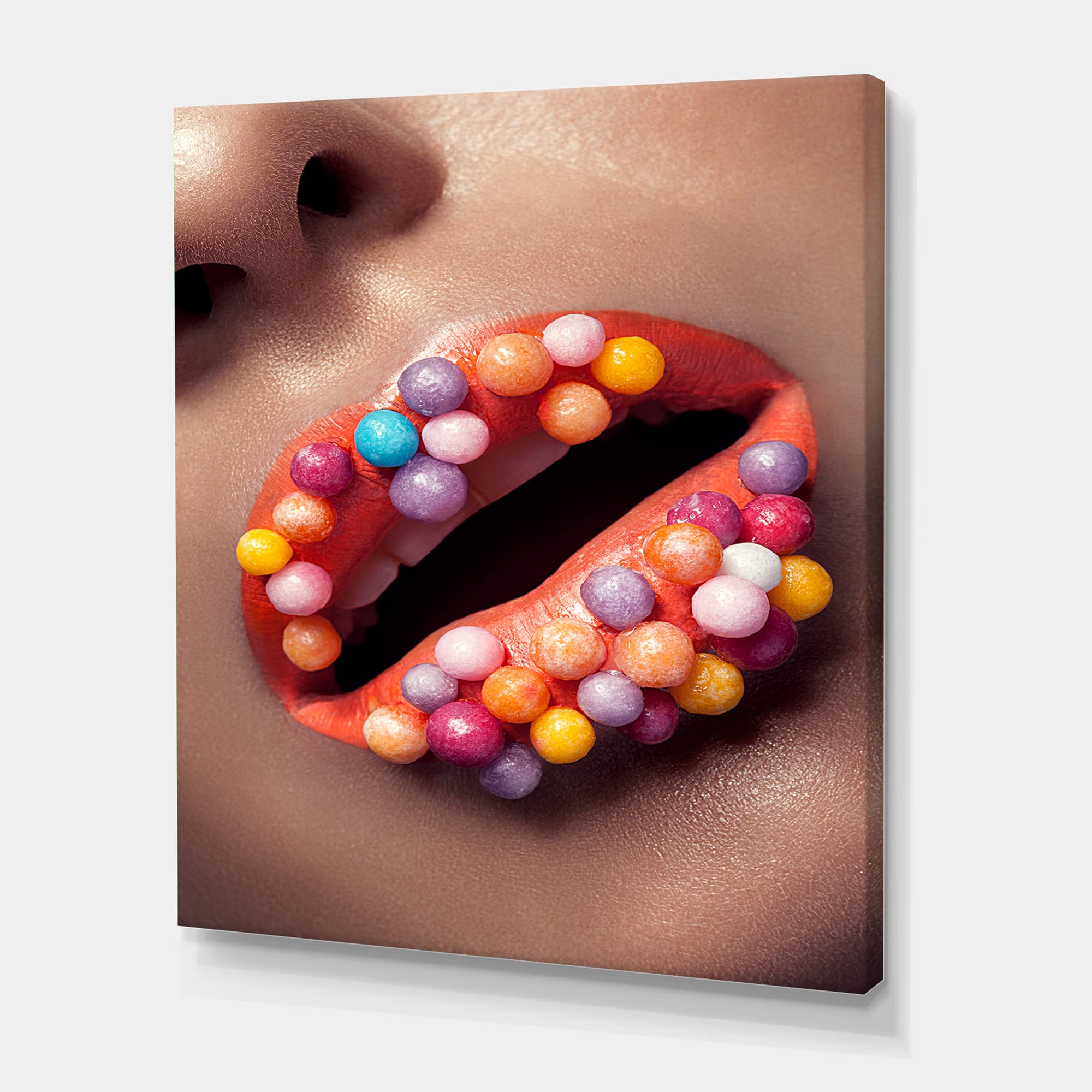 Creative Lip Makeup with Lollipops - Modern Canvas Wall Art for Living Room, Bedroom & Office Decor