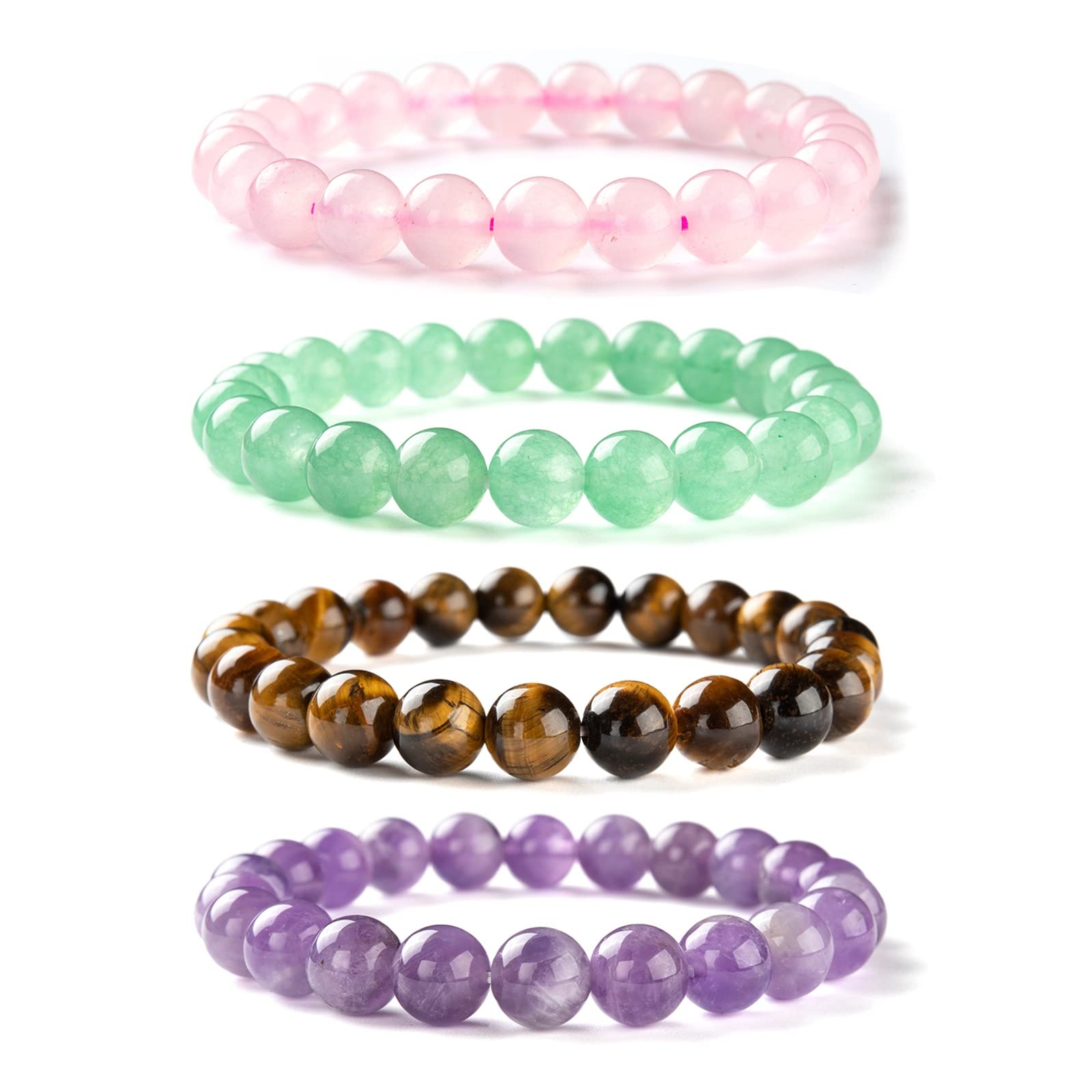 Ornaland 8mm Natural Gemstone Beads Stretch Bracelet for Women - Mixed Colors Round Beaded Elastic Bracelet - Perfect for Yoga, Meditation, and Everyday Wear