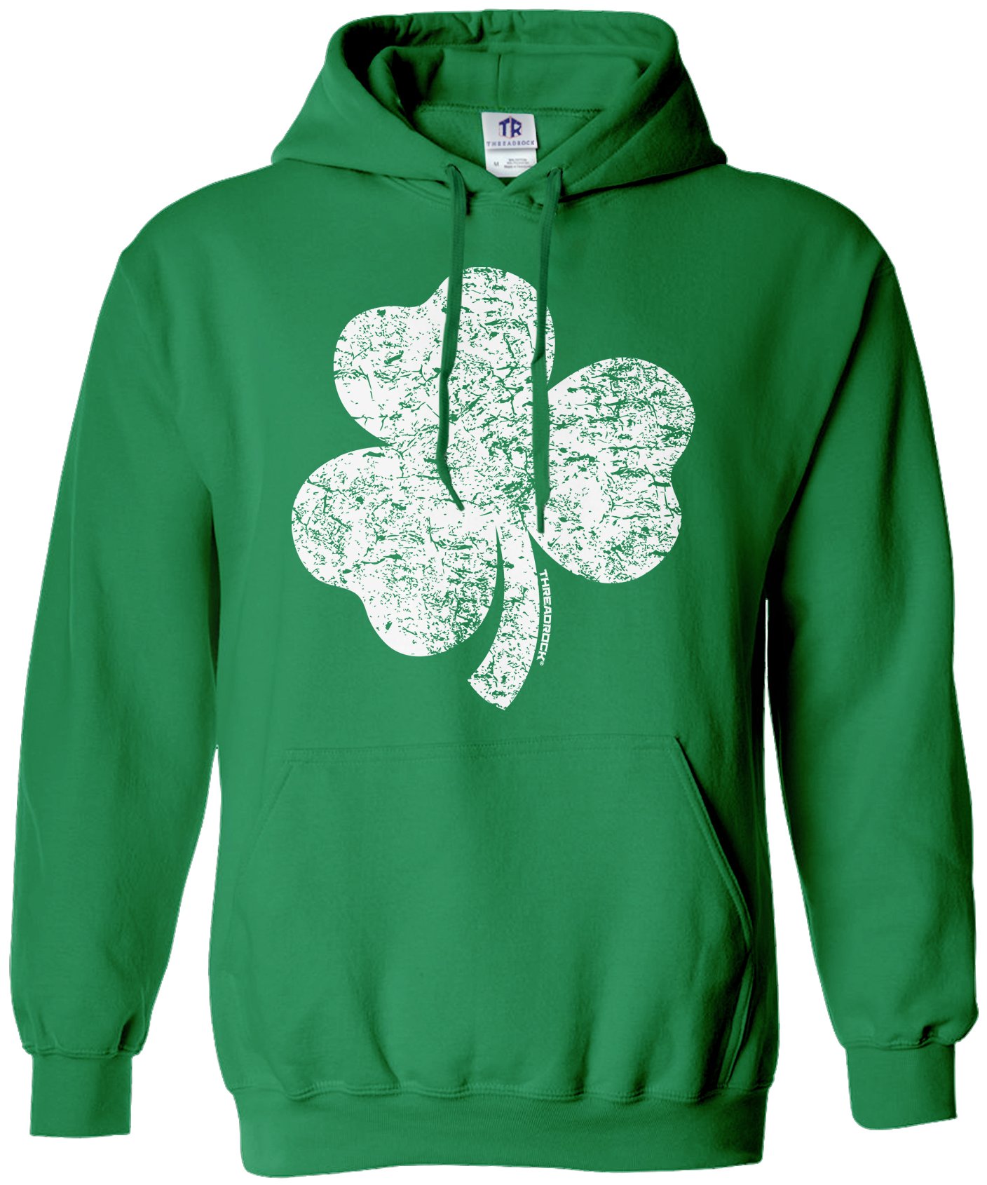 Threadrock Women's Distressed Shamrock Hoodie Sweatshirt - Cozy Pullover with Green Clover Design for St. Patrick's Day & Casual Wear