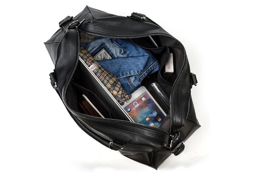 Premium Black Leather Travel Luggage Bag for Men & Women - Durable Carry-On Suitcase for Business Trips & Vacations