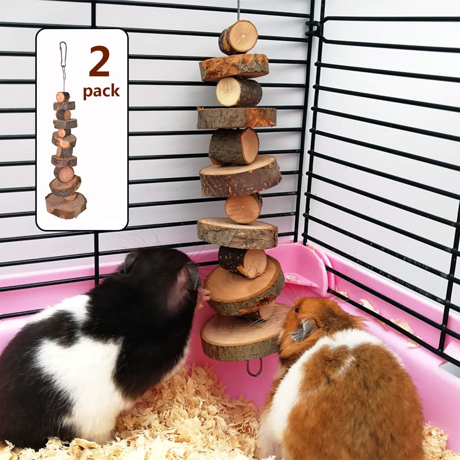 Organic Apple Wood Chew Toys for Small Animals - 2 Pack Natural Bunny, Chinchilla, Guinea Pig & Hamster Teeth Grinding Treats - Perfect for Cage Enrichment & Dental Health