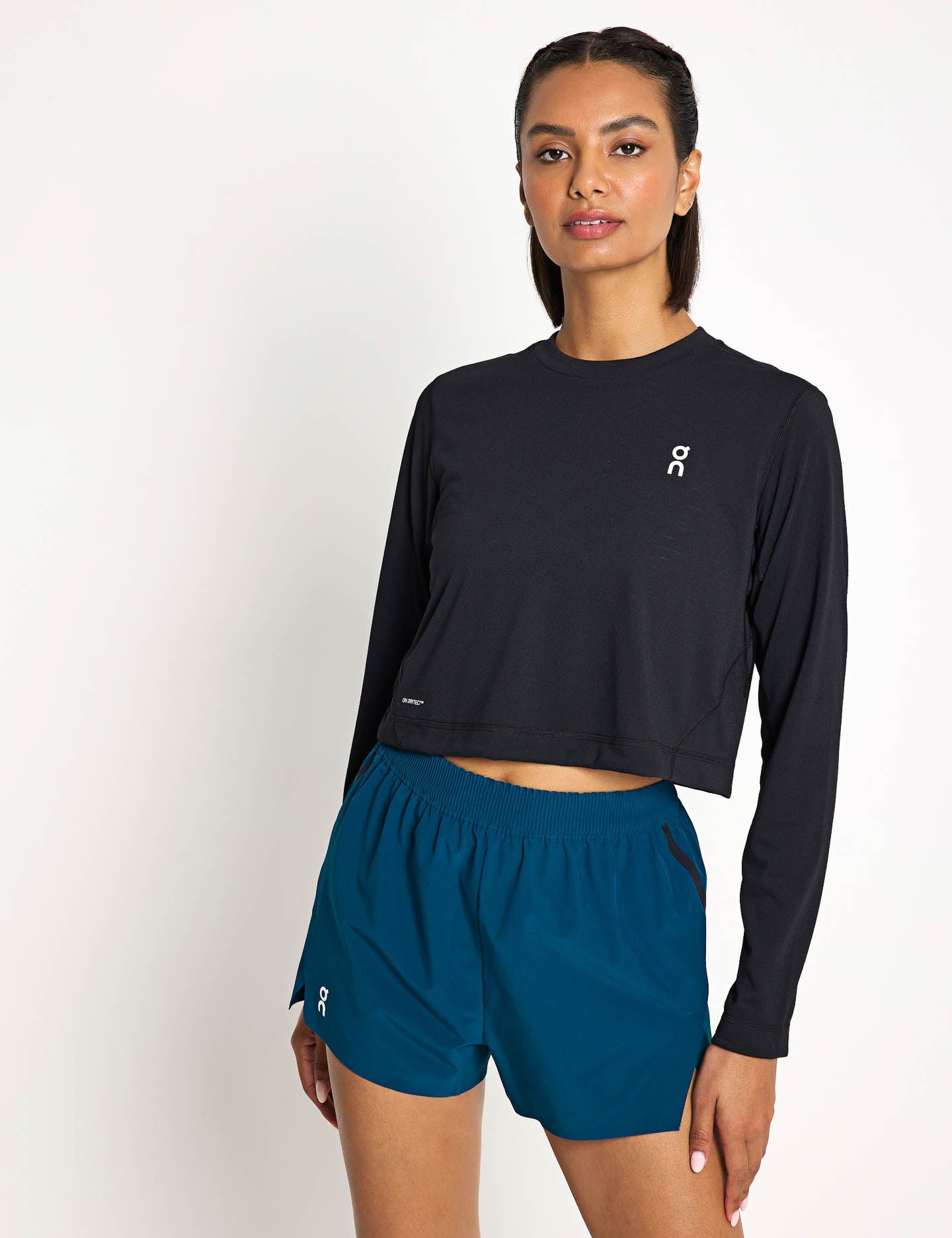 Black High-Waisted Long Train Yoga Crop Top for Women - Perfect for Workouts, Running & Gym Sessions