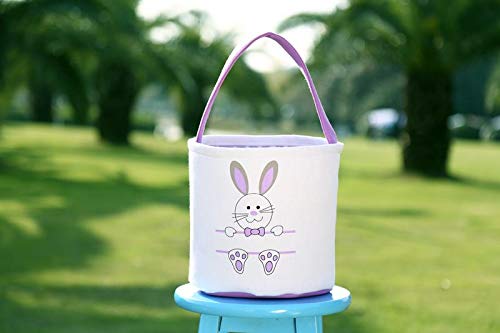 Easter Bunny Basket Egg Bags for Kids - Personalized Canvas Cotton Candy Egg Basket with Rabbit Print & Fluffy Tail - Perfect Easter Gift Bags for Egg Hunts, Party Favors, and Spring Celebrations