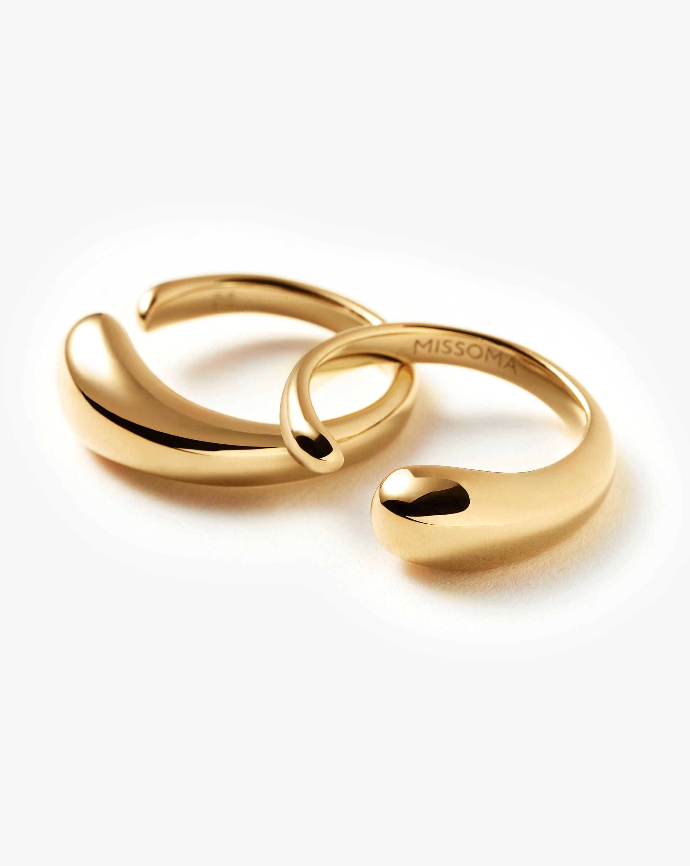 18k Gold Plated Molten Double Stacking Ring Set for Women - Elegant Layered Rings for Everyday Wear, Date Night & Special Occasions