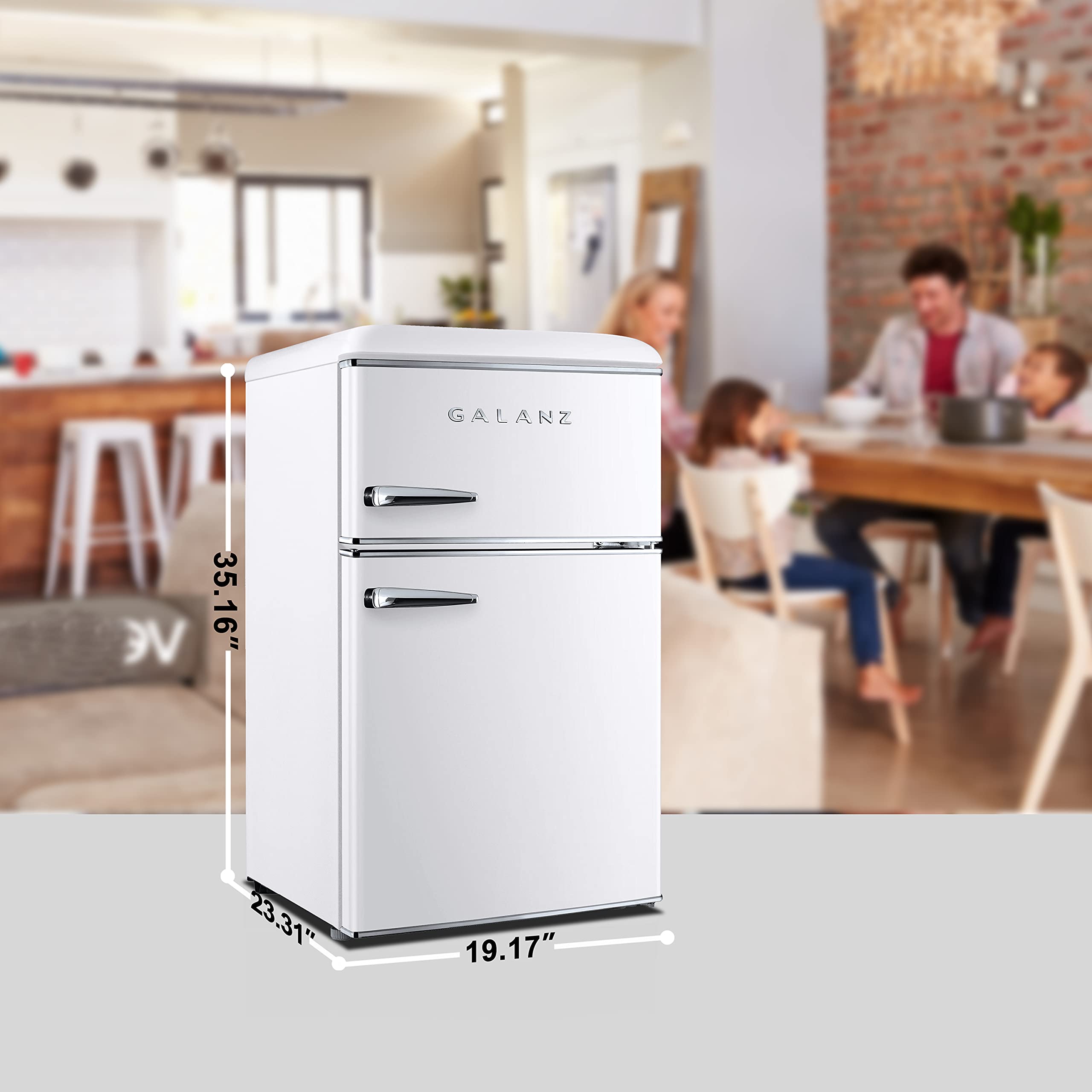 Galanz 3.1 Cu Ft Retro Mini Fridge with Freezer - Compact Dual Door Refrigerator, Adjustable Thermostat, White - Perfect for Dorm, Office, Bedroom & Small Spaces