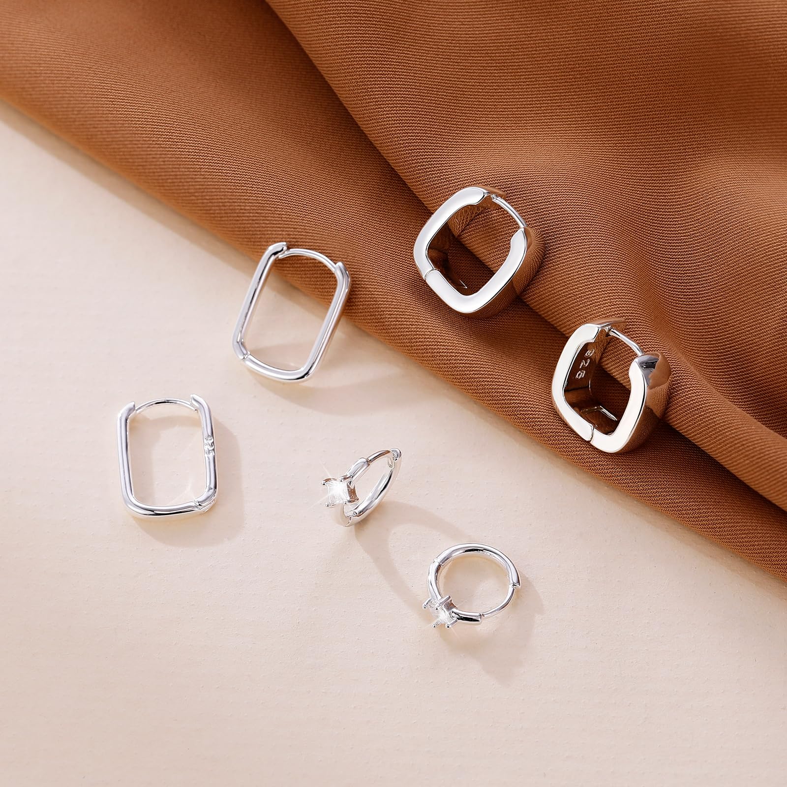 Ritach Sterling Silver Earrings for Women - Chunky Square Hoop Earrings Set | Hypoallergenic Geometric Minimalist Rectangle Hoops Jewelry | Perfect Gift for Her, Birthday, Anniversary | Great for Parties, Work & Everyday Wear