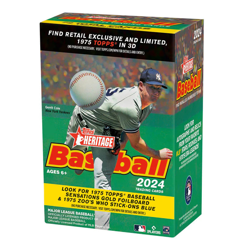 2024 Topps Heritage Baseball Blaster Box - 24 Packs with Exclusive Chrome Parallels | Collectible MLB Trading Cards for Fans & Investors | Perfect for Game Day, Gifts & Card Shows