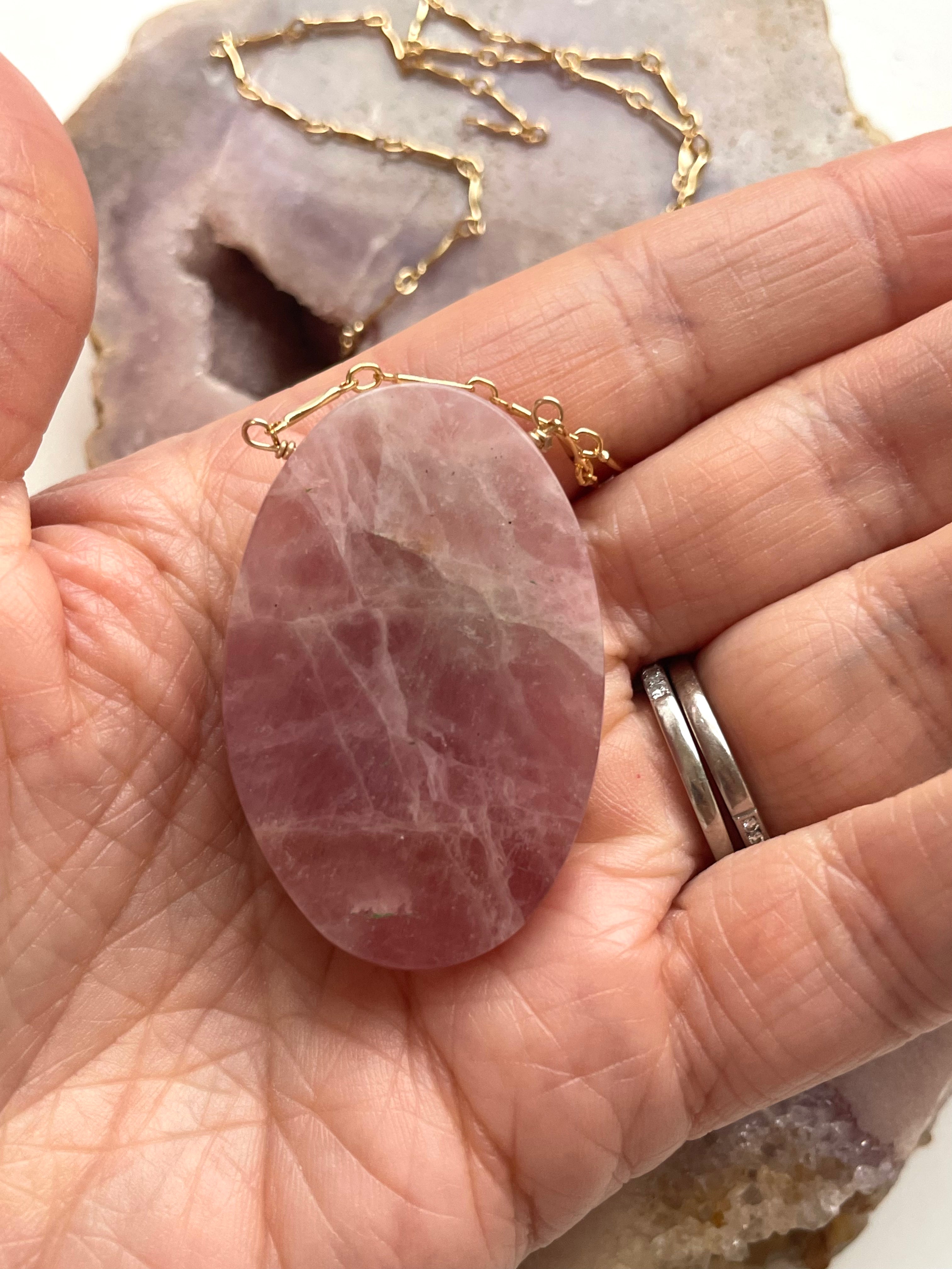 Large Raw Rose Quartz Statement Crystal Necklace - 14K Gold Filled Healing Jewelry for Women | Perfect for Meditation, Yoga & Spiritual Gifts