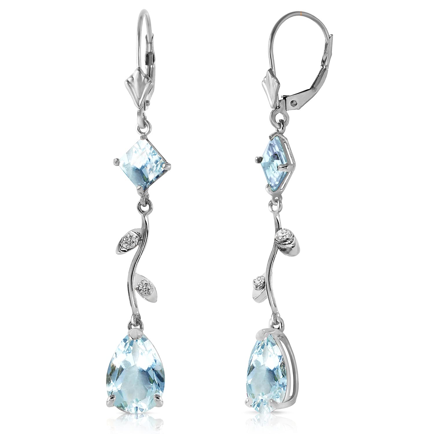 14K White Gold Diamond & Aquamarine Chandelier Earrings for Women | Elegant Dangle Drop Earrings for Weddings, Parties & Special Occasions