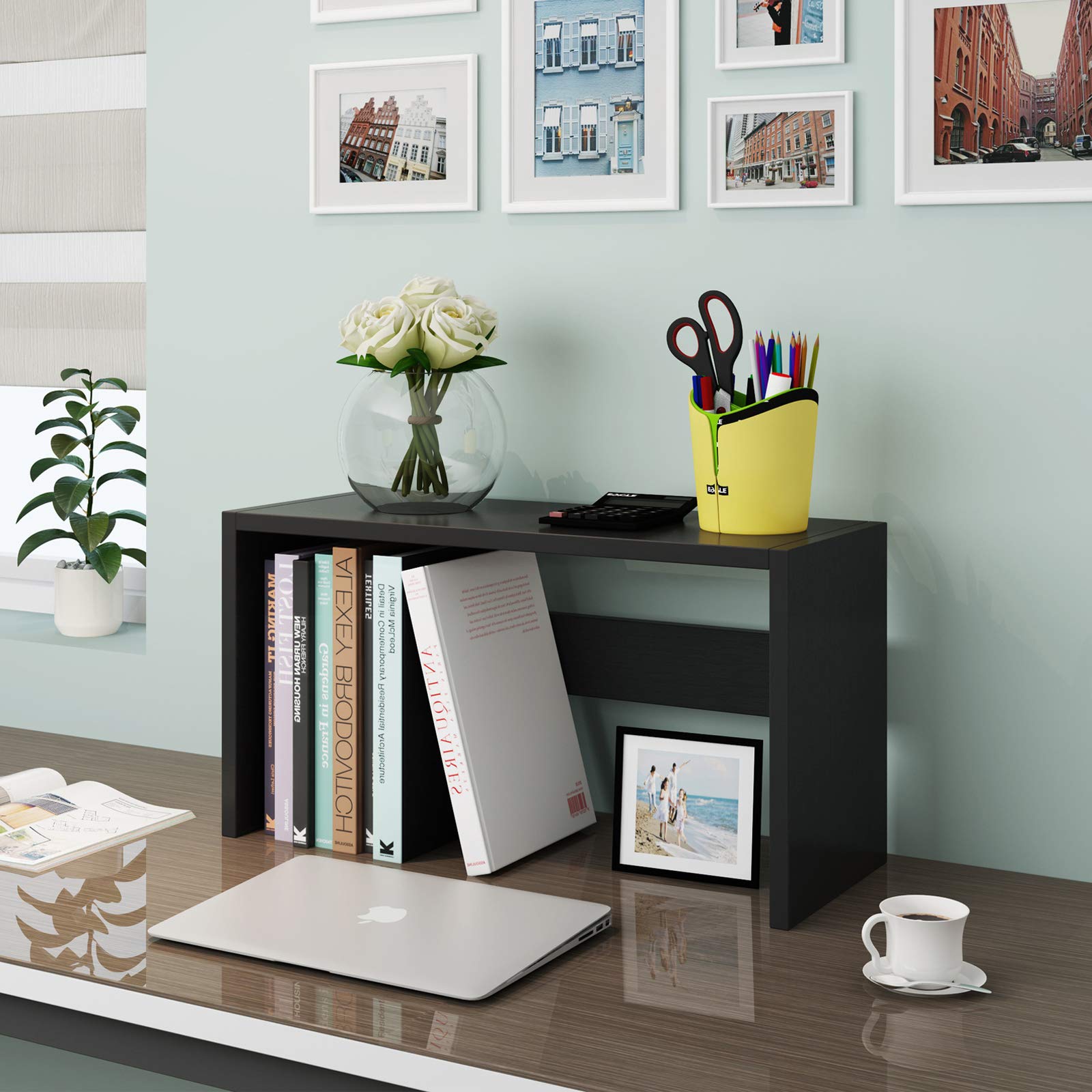 DIY Adjustable Desktop Bookshelf - Wooden Countertop Bookcase for Office & Home, Black - Perfect for Organizing Books, Files & Office Supplies on Desks or Countertops