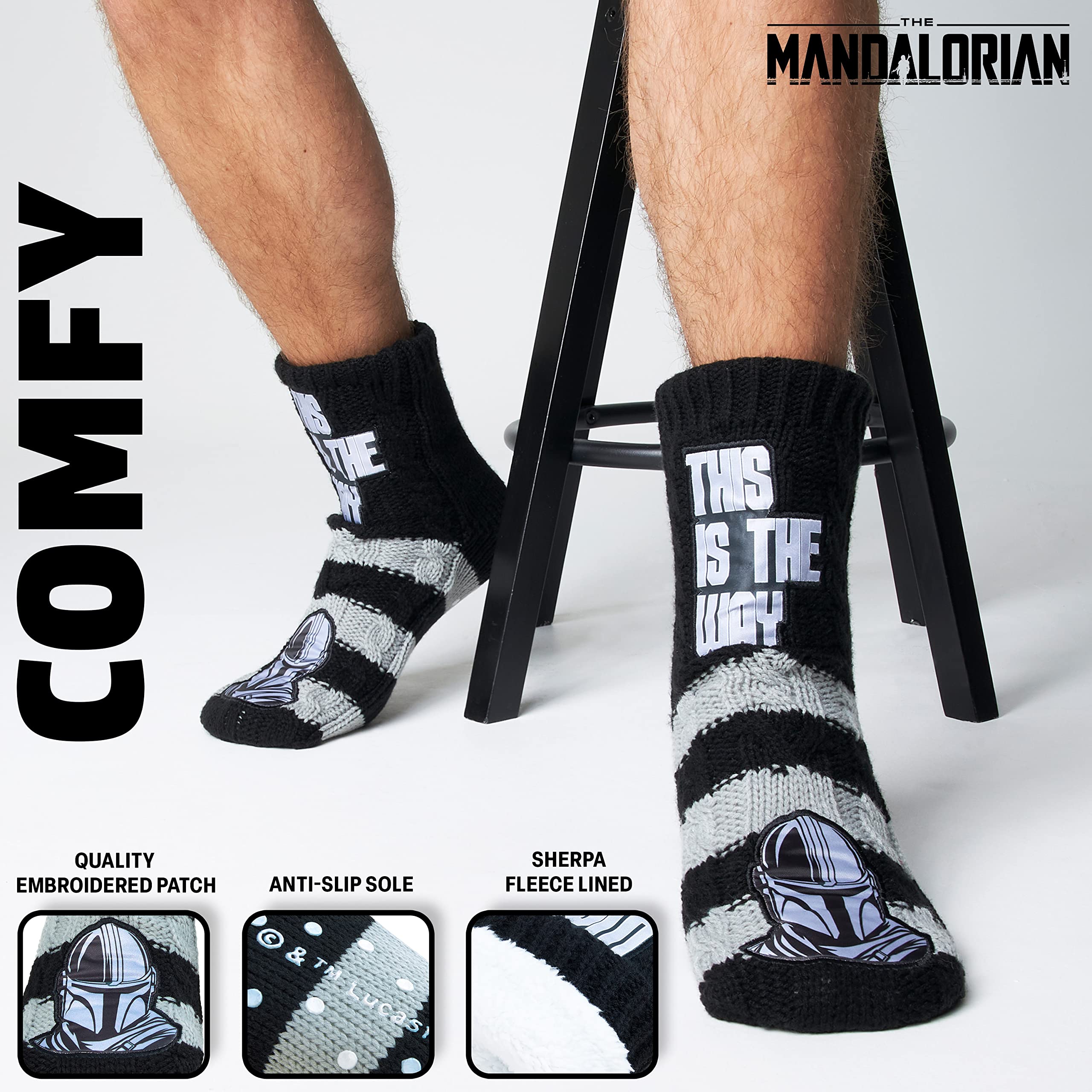 **Mandalorian Fluffy Socks for Men - Baby Yoda Knit Winter Socks - Warm & Cozy Star Wars Gift for Fans - Perfect for Christmas, Lounge Wear & Cosplay**