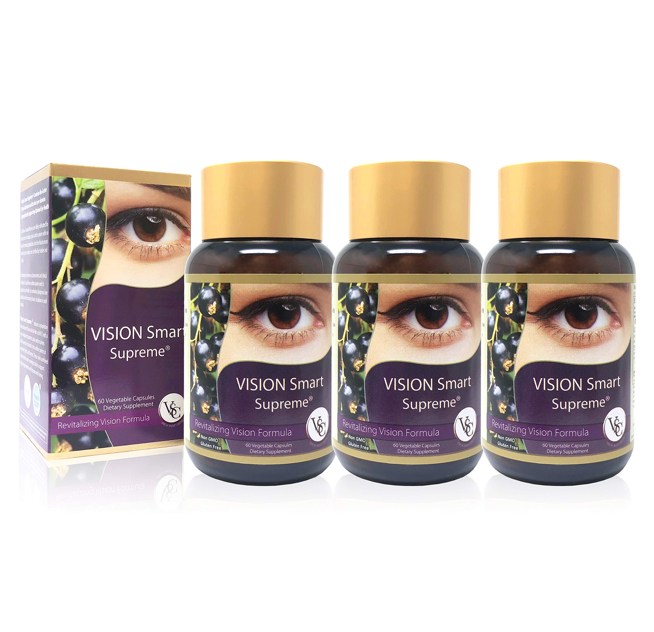 Vision Smart Supreme - Premium Eye Supplement with 210mg Pure Anthocyanins (D3R & C3R) | Vegan Capsules | USA Made (3 Bottles) | Supports Eye Health & Night Vision for Digital Screen Users