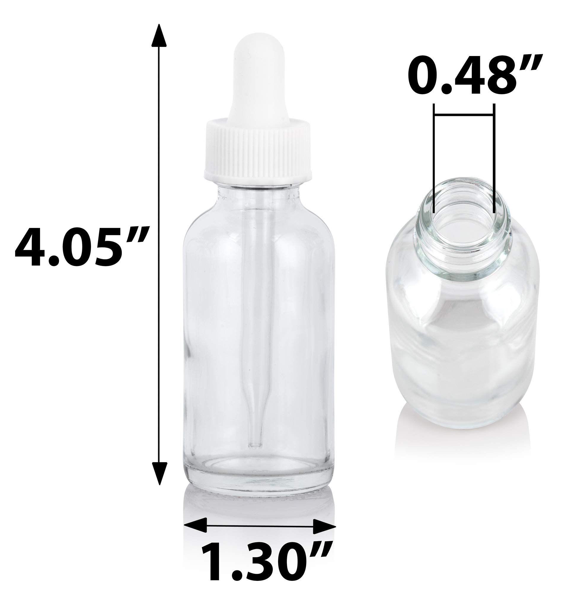 JUVITUS 12 Pack 1 oz (30 ml) Clear Glass Boston Round Bottles with White Dropper Caps & Funnel - Essential Oil, CBD, Tincture Storage - Perfect for DIY Beauty, Aromatherapy & Herbal Remedies