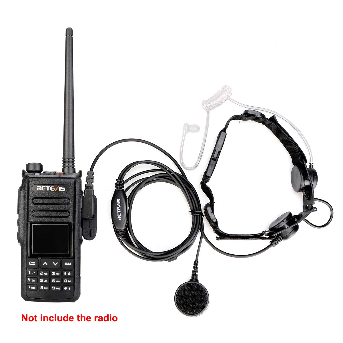 Retevis 2 Pin Throat Mic Headset - Noise Reduction Acoustic Tube with Finger PTT for RT22 RT27 H-777 Baofeng BF-888S Radios (1 Pack) - Ideal for Security, Construction & Outdoor Communication