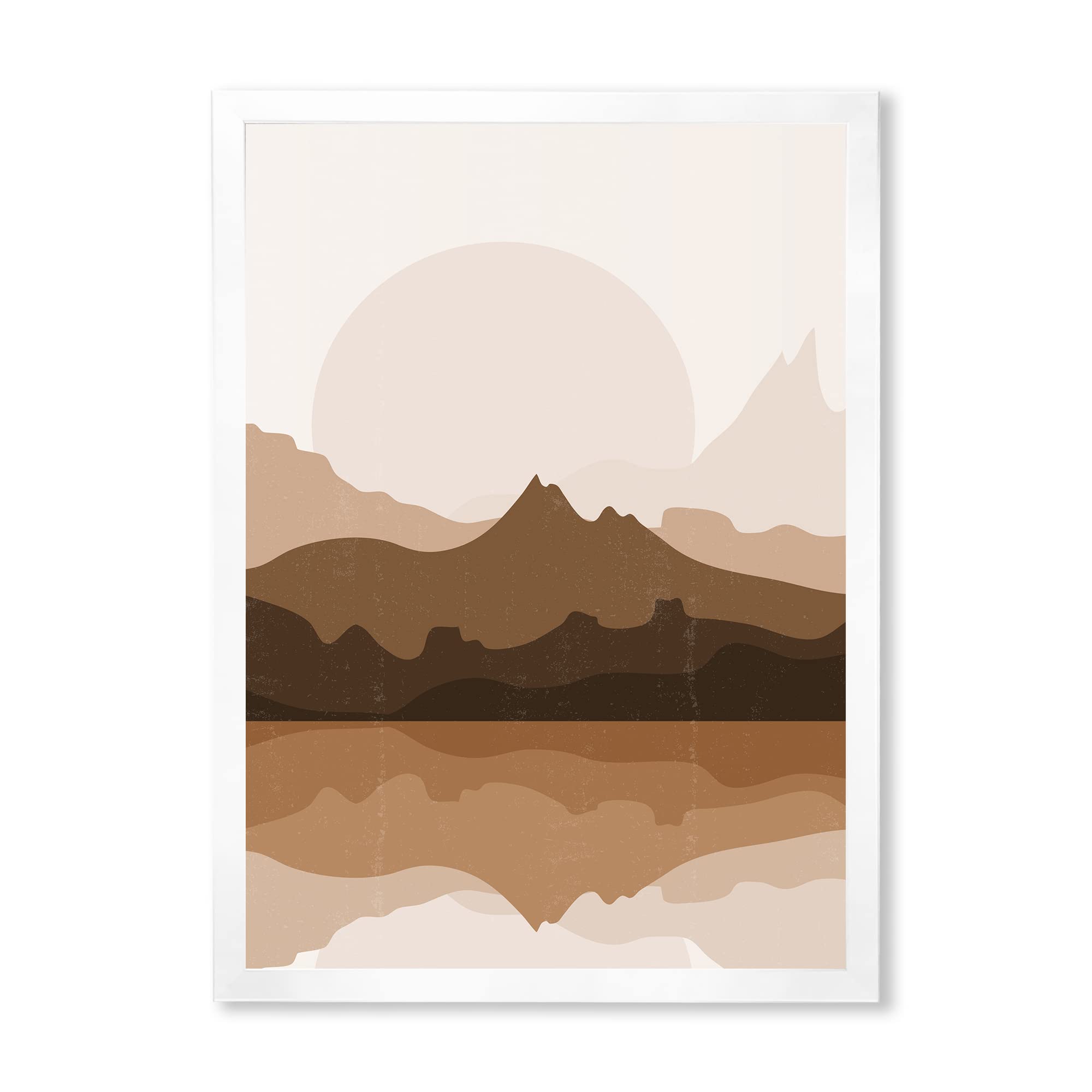 DesignQ Minimalist Terracotta Landscape Modern Framed Wall Art - Earth Tone Home Decor for Living Room, Bedroom & Office - Perfect for Boho, Scandinavian & Farmhouse Interior Design Styles