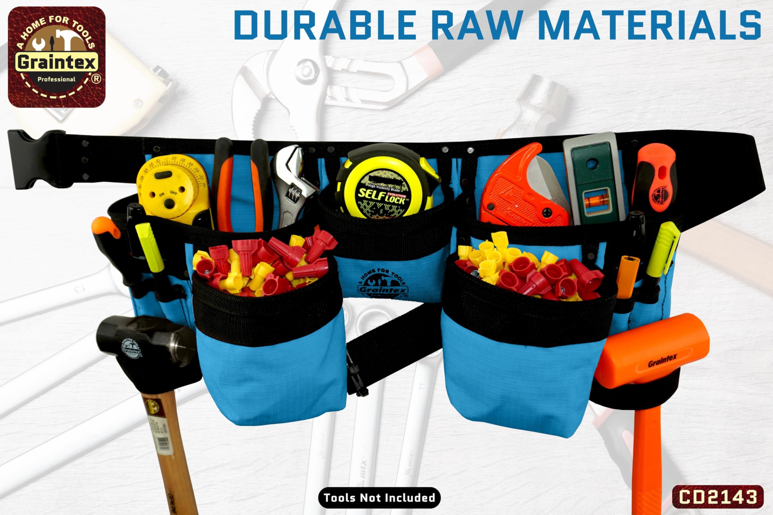 Graintex CD2143 11-Pocket Professional Tool Belt - Royal Blue Canvas Work Belt with Hammer Loops | Durable Tool Organizer for Carpenters, Electricians & DIY Projects | Perfect for Construction, Home Renovation & Woodworking
