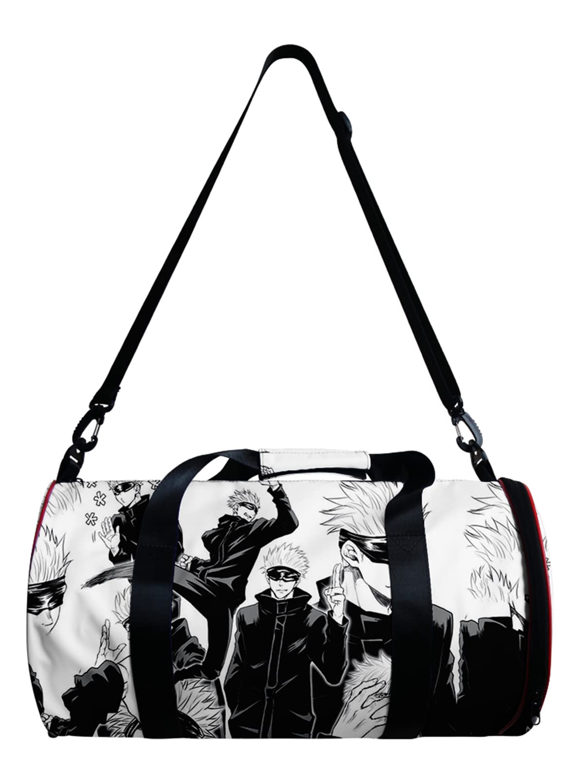 Anime Jujutsu Kaisen Gym Bag - Manga Cosplay Sport Duffel Bag with Shoe Compartment (Gojo Black & White) - Perfect for Gym, Travel & Anime Conventions