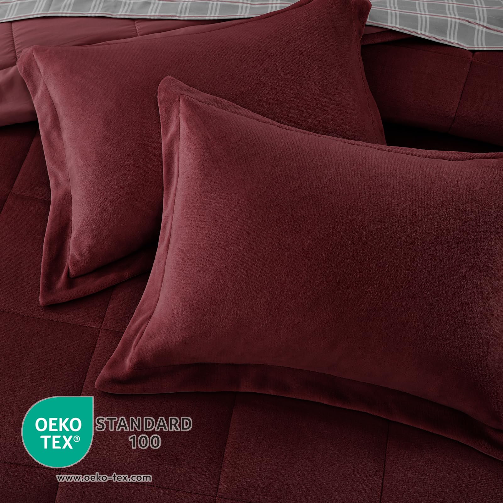 Luxury 7-Piece Queen Comforter Set - Burgundy Red Flannel Velvet Bedding with Comforter, Sheets & Pillowcases | Ultra Soft & Warm Winter Bedding Collection | Perfect for Master Bedroom, Guest Room & Cozy Winter Nights