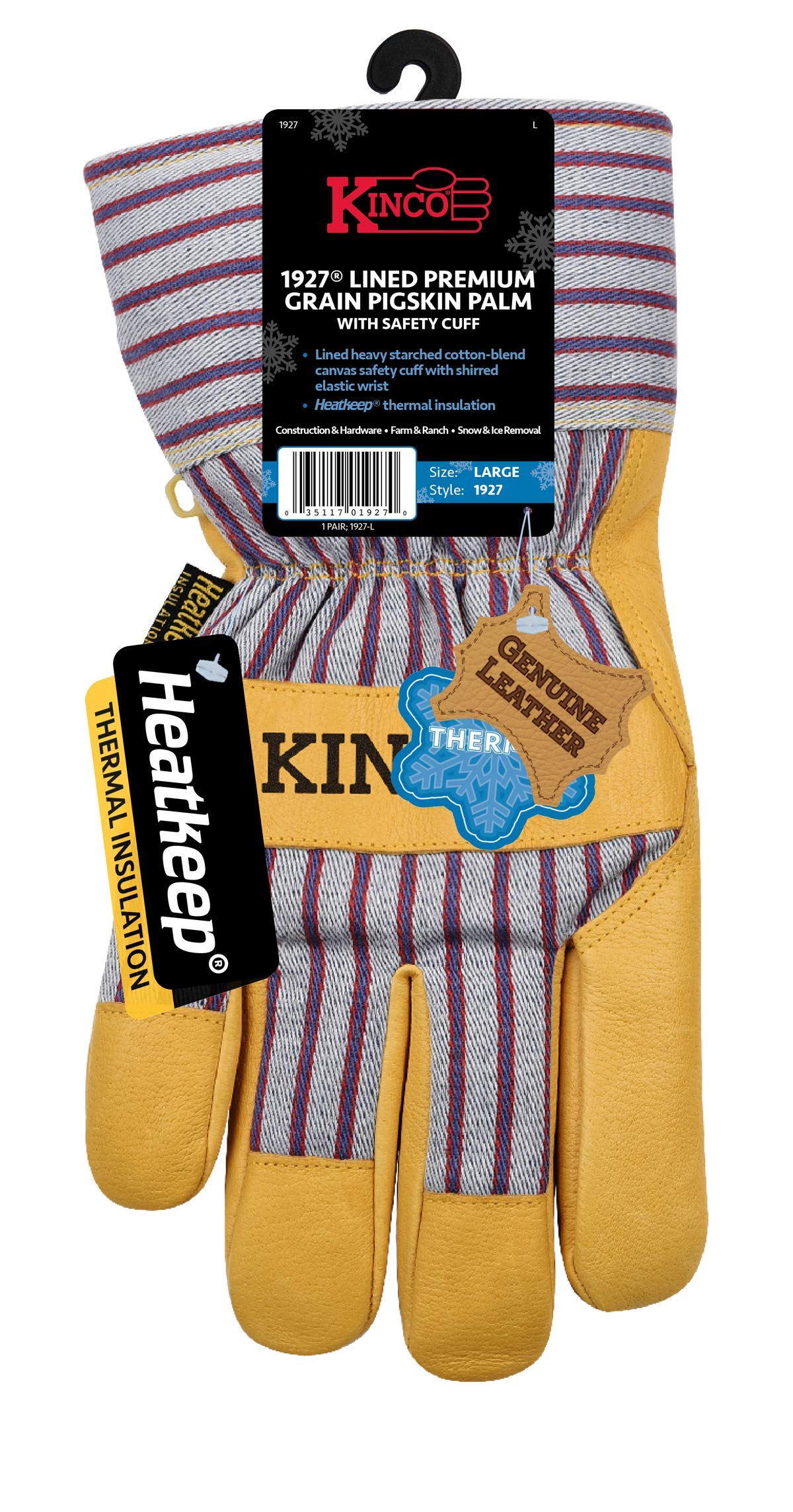 Kinco Premium Leather Work & Ski Gloves - Heatkeep Insulation for Cold Weather - Durable Winter Gloves for Outdoor Work, Skiing & Snowboarding (Model 1927) - Perfect for Construction, Landscaping & Winter Sports