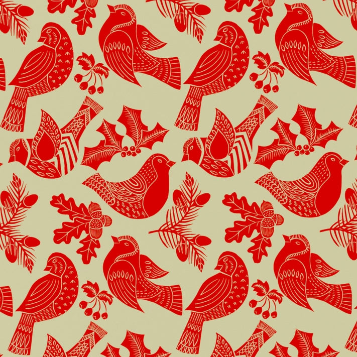 Christmas Folk Robins Red Wrapping Paper - Festive Holiday Gift Wrap for Presents, Cards & Decorations - Perfect for Christmas Gifts, Party Favors & Home Decoration