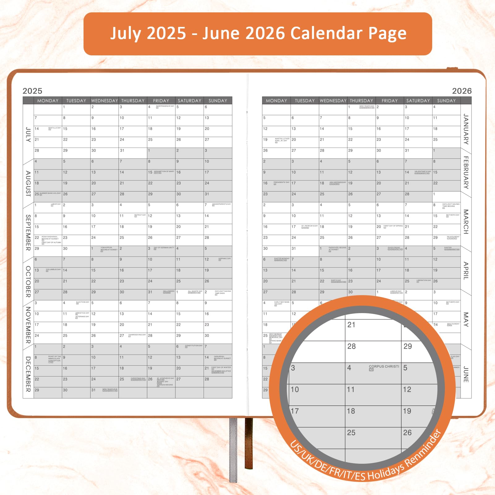 2025-2026 Academic Planner with Faux Leather Cover | July 2024 - June 2025 Daily & Hourly Schedule Organizer | 5.75