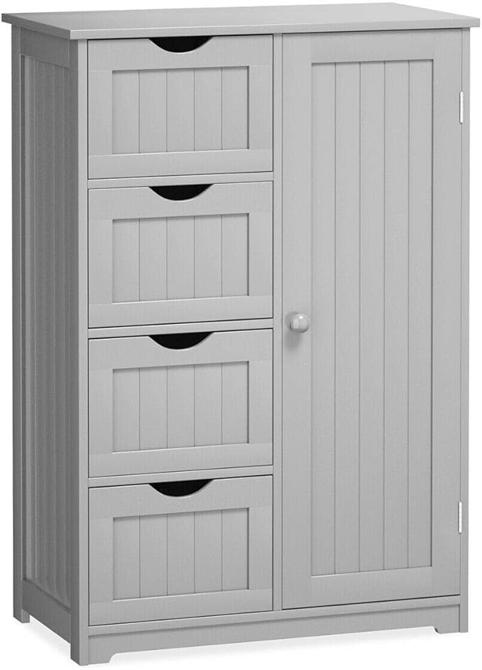 Elegant Multifunctional Freestanding Bathroom Cabinet with 4 Adjustable Drawers - Durable Storage Organizer for Toilet, Living Room, Nursery, Corridor & Office - Space-Saving Grey Floor Cupboard (Perfect for Small Bathrooms, Bedroom Closet Organization & Entryway Storage)