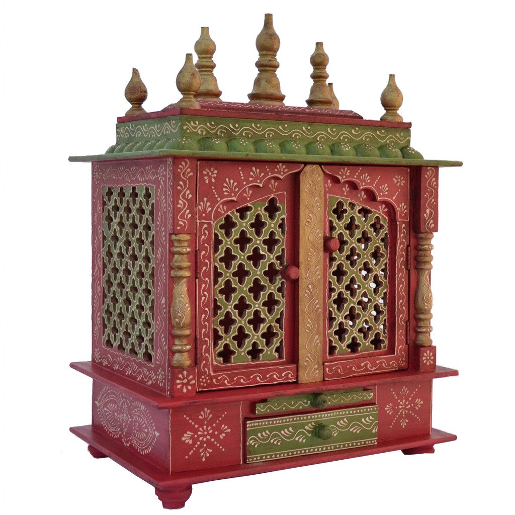 Handcrafted Wooden Home Temple for Pooja & Meditation - Traditional Indian Mandir with Carved Designs for Living Room Decor & Spiritual Space