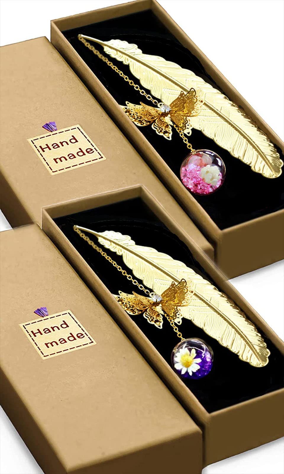 2 Pack Metal Feather Bookmark with Gift Box - Elegant & Funny Book Lover Gifts for Women - Perfect for Birthday, Christmas, Valentine's Day & Stocking Stuffers - Great for Readers, Book Clubs & Literary Enthusiasts