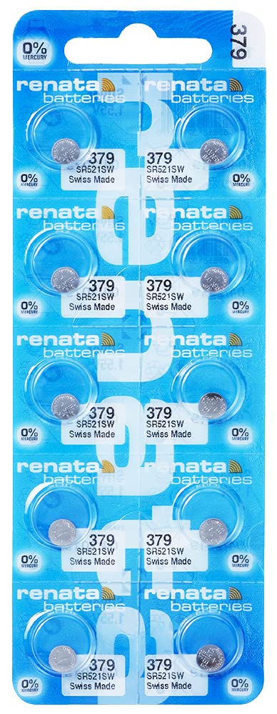 Renata 379 SR521SW Silver Oxide Watch Batteries - 1.55V Long-Lasting Power (10-Pack) for Watches, Calculators & Small Electronics
