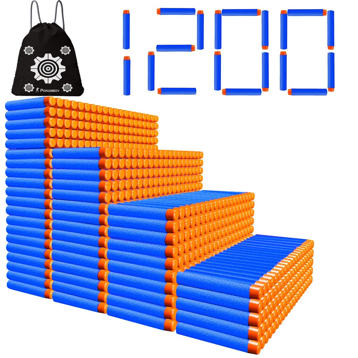 POKONBOY 1200 Pack Foam Dart Refills - Compatible with Nerf N-Strike Elite Series Blasters, Soft Bullet Darts for Kids Toy Guns (Includes Storage Bag) - Perfect for Nerf Battles, Target Practice & Outdoor Play