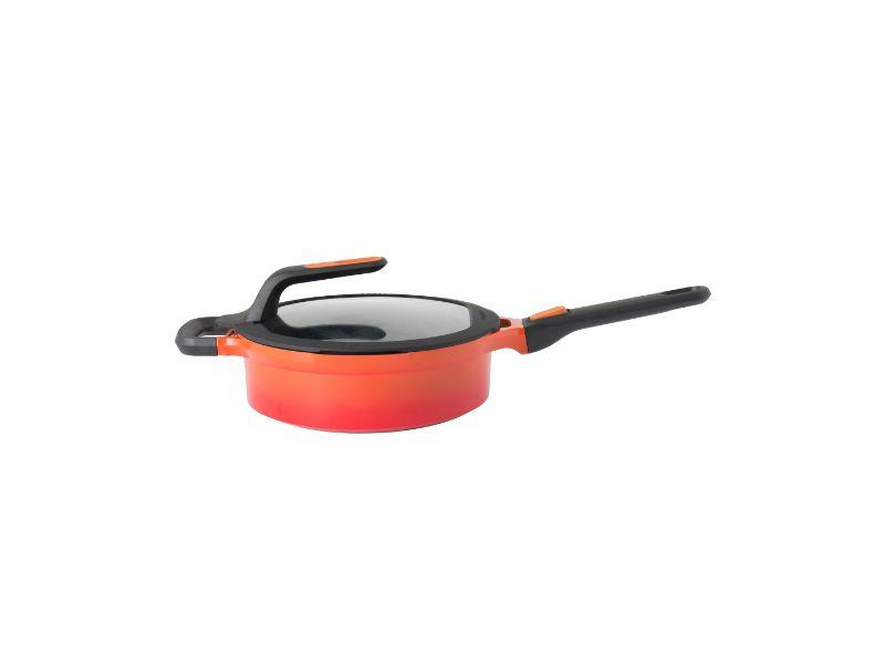 BergHOFF GEM Cast Aluminum Non-Stick 9.5-Inch Covered Saute Pan 3.5Qt - Caribbean Red, Stay Cool Handle - Perfect for Sautéing, Frying & Simmering on Gas, Electric & Induction Cooktops