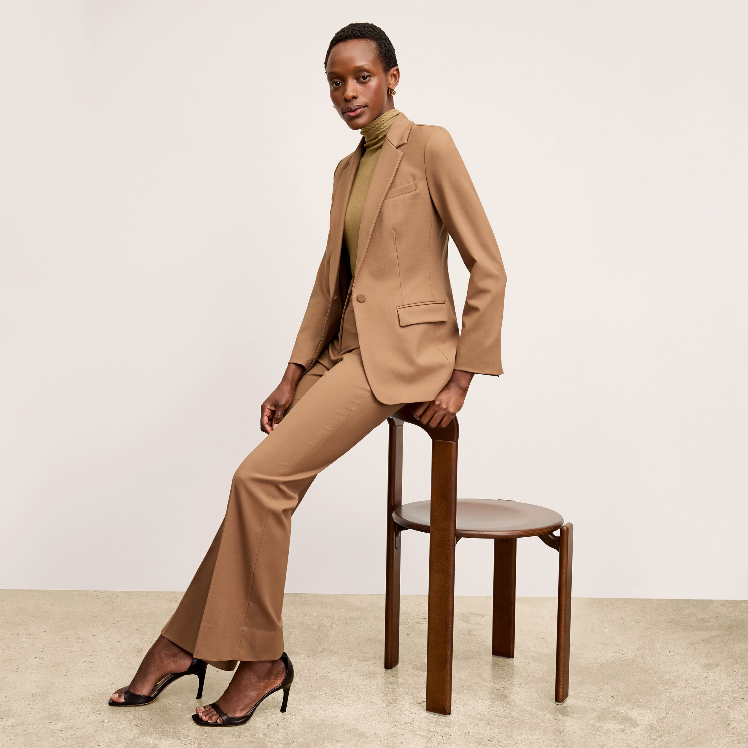Horton Flare Trouser - Washable Wool Twill Pants for Women in Camel Color | Comfortable & Stylish for Office, Travel & Casual Wear