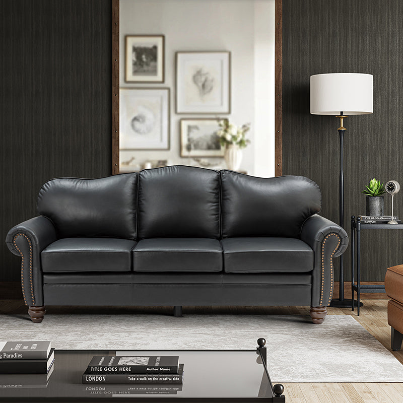 Flavio 81 Genuine Leather Sofa - Premium Full Grain Leather Couch for Living Room, Lounge & Office - Comfortable Modern Sectional Sofa with Sturdy Wood Frame