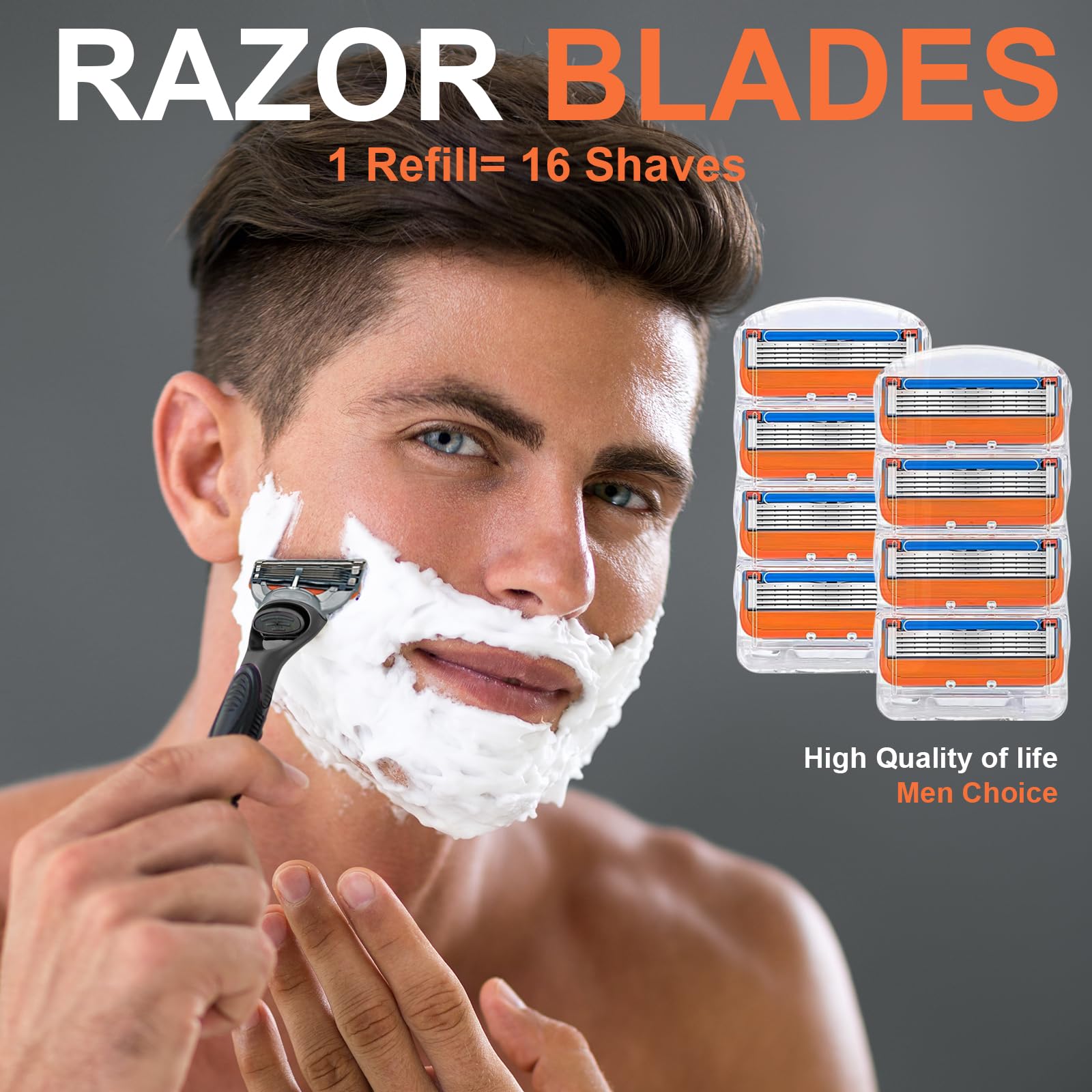 Premium Fusion 5 Razor Blade Refills - 16 Count Men's Shaving Cartridges (Orange Version) - Ultra Sharp Replacement Blades for Smooth Shaving at Home or Travel