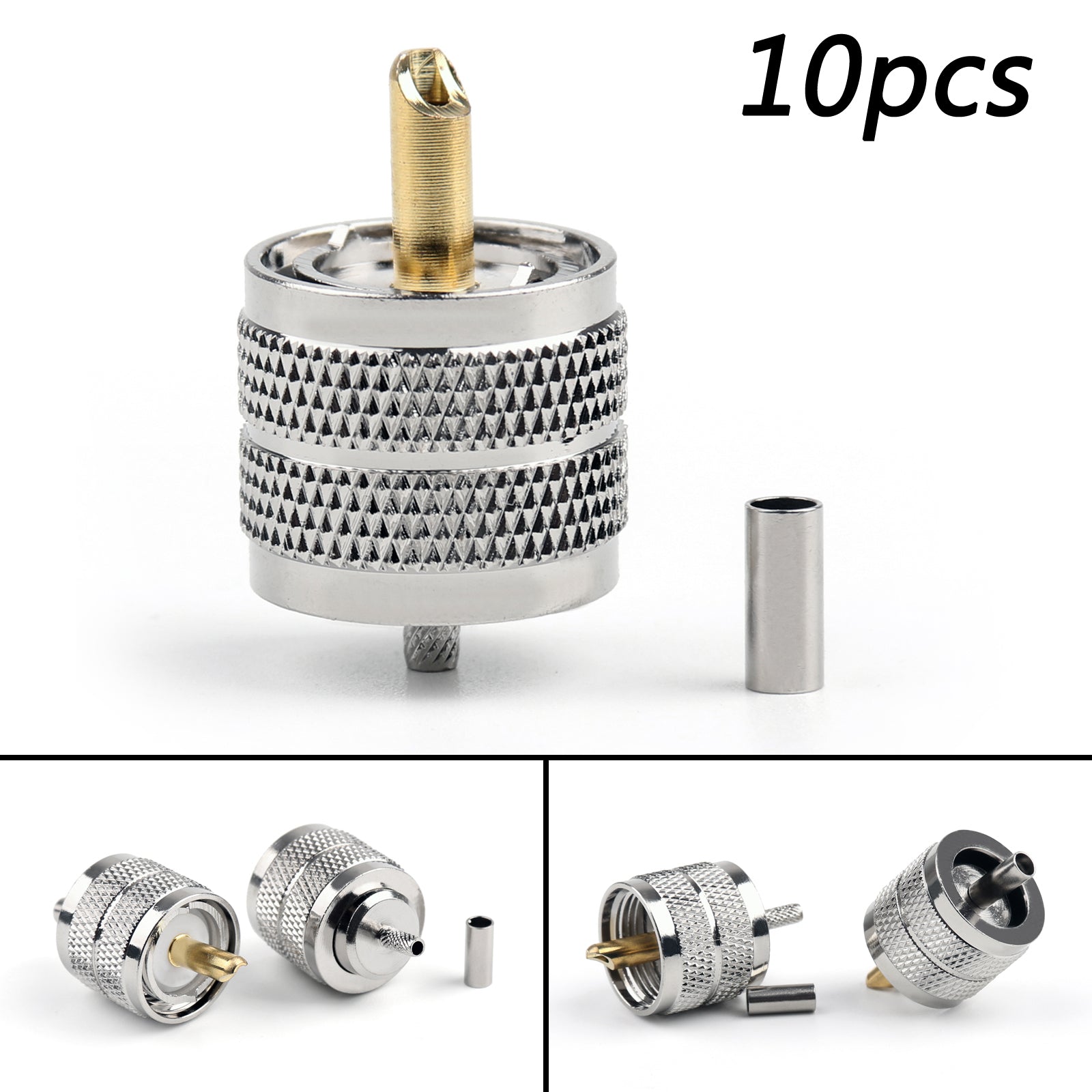 10Pcs UHF Plug Male PL259 Crimp Connector Adapter for RG316 RG174 RG178 LMR100 Coaxial Cables - Perfect for Ham Radio, CB Antenna, and CCTV Installations