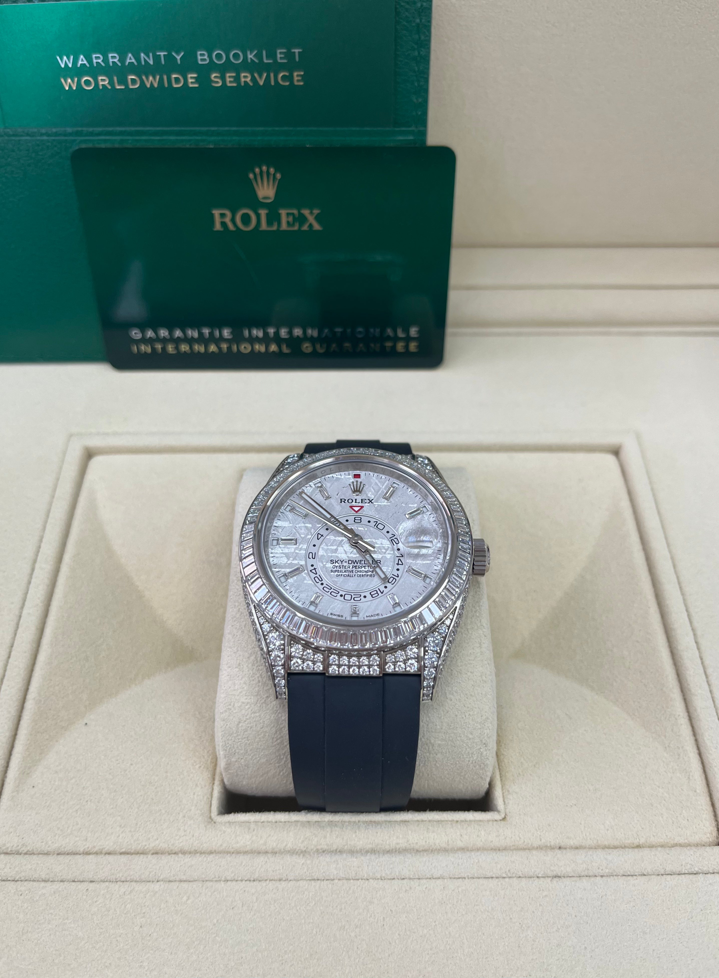 Authentic Rolex Sky-Dweller 326259 Watch with Meteorite Dial & Baguette Diamonds - Luxury Men's Timepiece for Business, Travel & Special Occasions