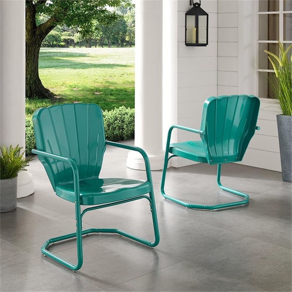 Pemberly Row Turquoise Gloss Metal Patio Chairs (Set of 2) - Outdoor Dining, Poolside Lounging, Garden Seating Furniture for Backyard & Patio