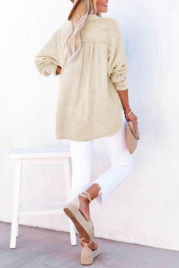 Elegant Solid Color Long Sleeve Pleated Button Loose Blouse for Women | Casual Office Wear & Spring Outfits