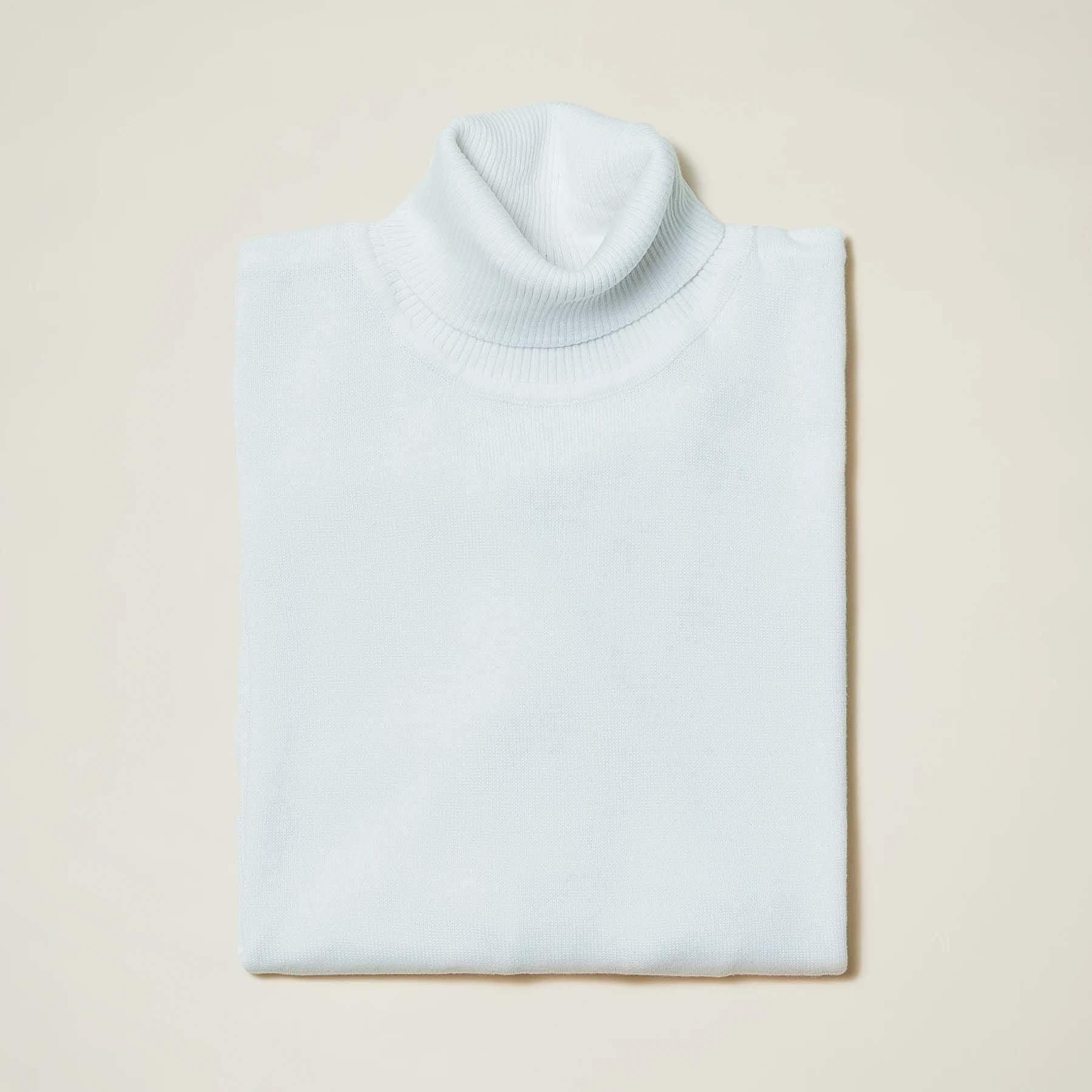 Men's White Turtleneck Sweater - Winter Warm Knit Pullover for Casual & Office Wear