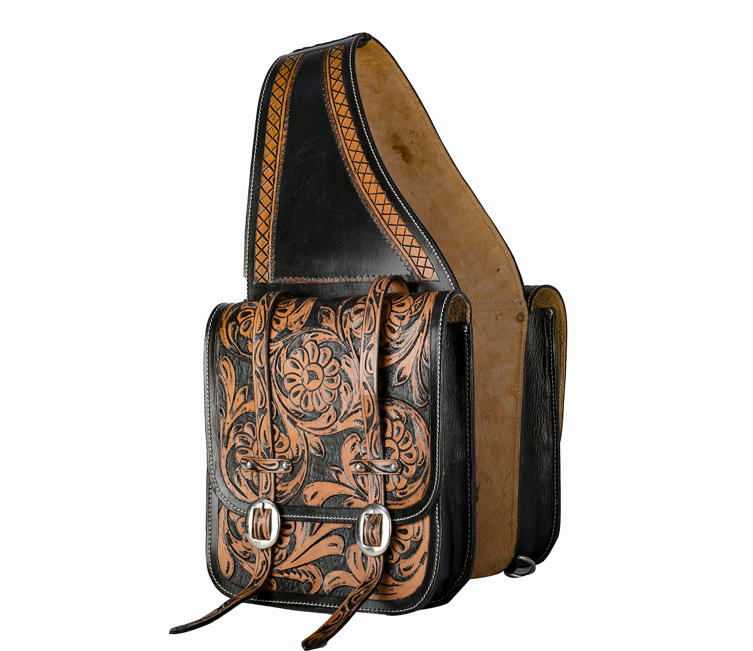 Premium Full-Grain Buffalo Leather Western Saddle Bag - Hand-Tooled Equestrian Trail Riding Accessory for Horses | Durable & Stylish for Ranch Work, Horse Shows & Outdoor Adventures