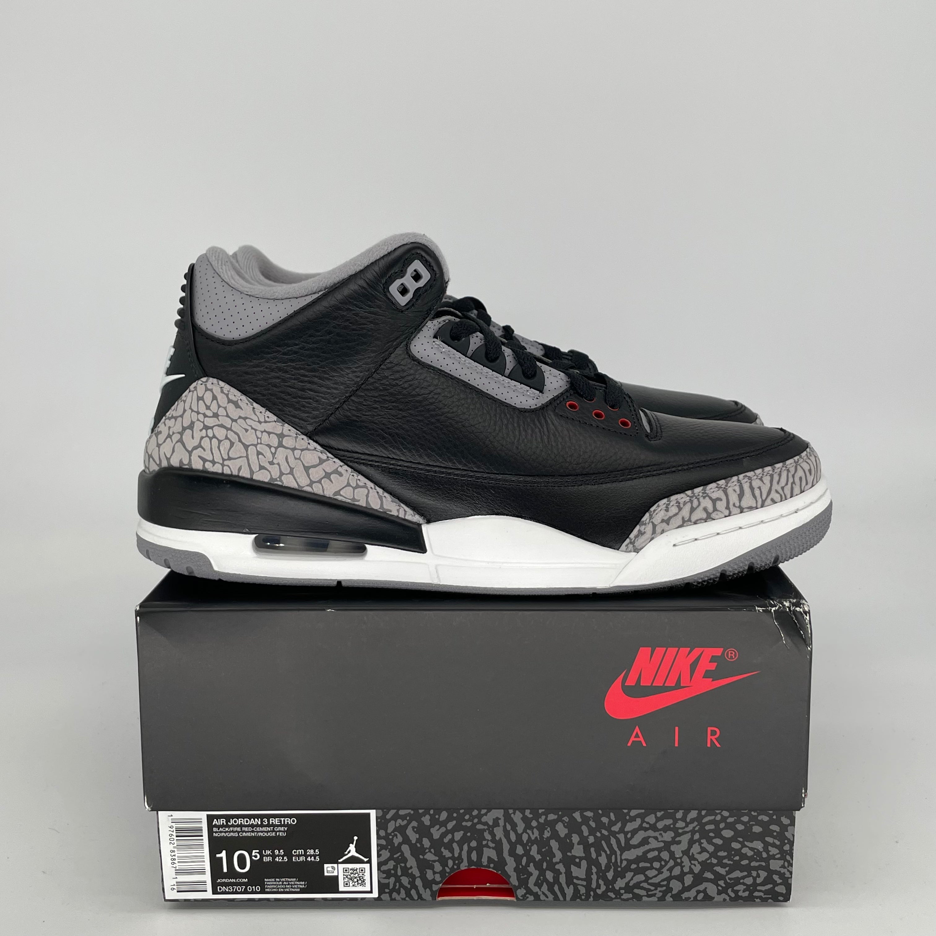 AIR JORDAN 3 Retro Black Cement Men's Basketball Shoes Size 10.5/12W (DN3707-010) - Authentic Sneakers for Streetwear & Sports