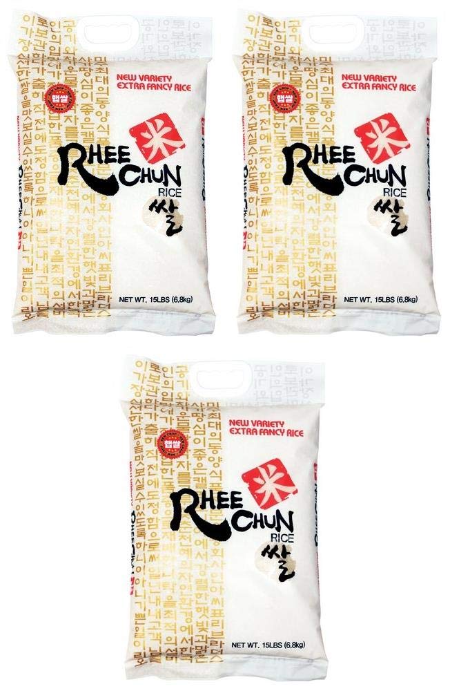 Premium Rhee Chun Extra Fancy New Variety Rice - 3 Pack (15 lbs Each) | Long Grain White Rice for Cooking, Sushi, Rice Bowls & Meal Prep