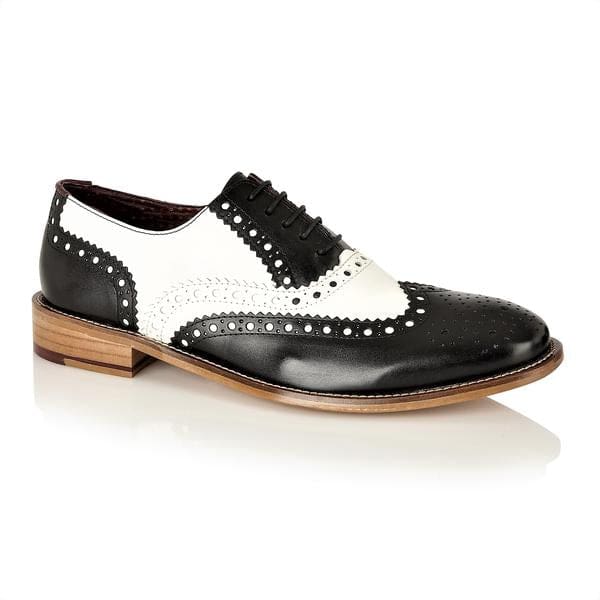 London Brogue Gatsby Style Men's Dress Shoes - Black & White Oxfords for Formal Wear & Vintage Fashion