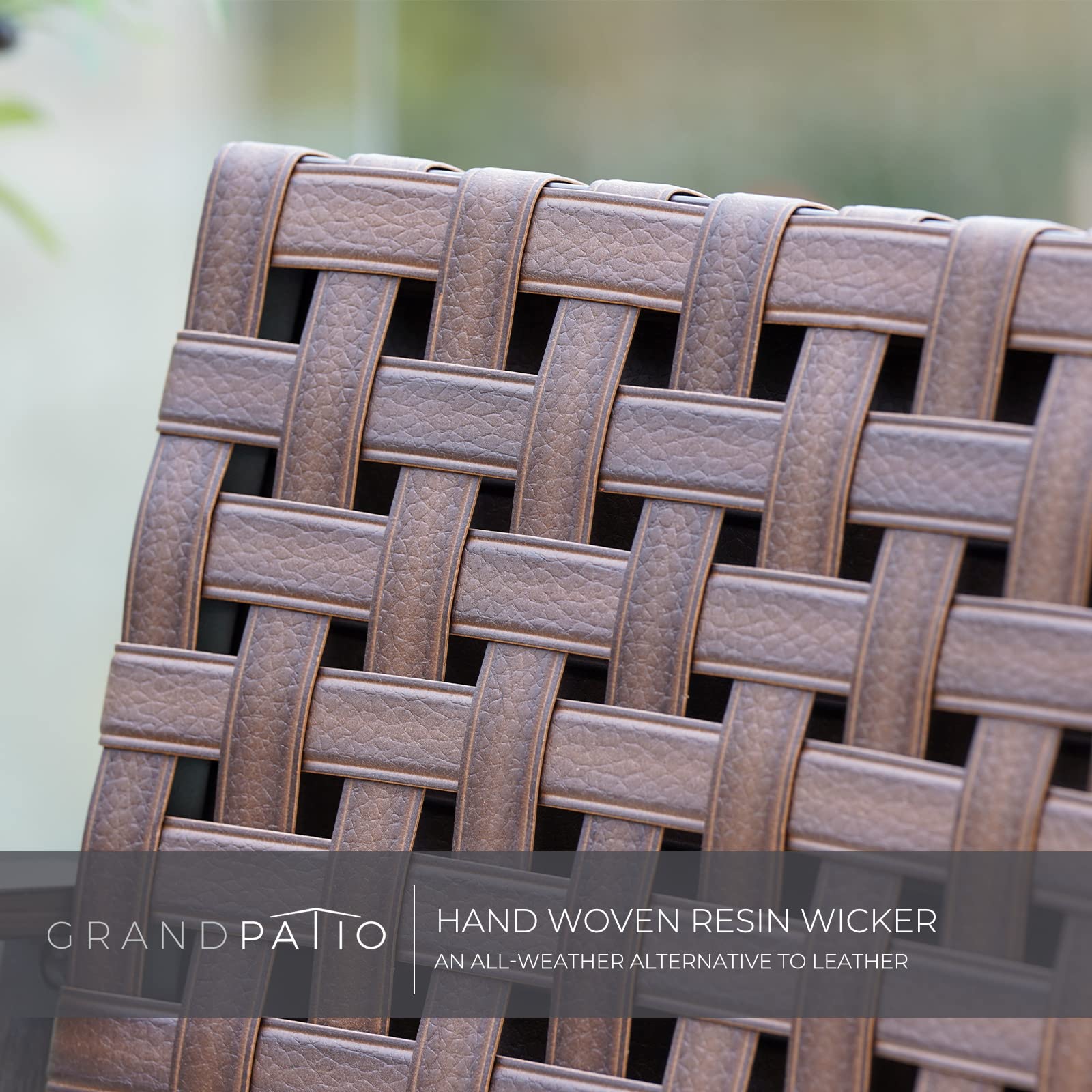 3-Piece Outdoor Bar Set with Wood Grain Texture & Leather-Look Wicker - Counter Height Patio Furniture with Umbrella Hole for Garden, Balcony, Deck - Brown - Perfect for Outdoor Entertaining & Relaxation