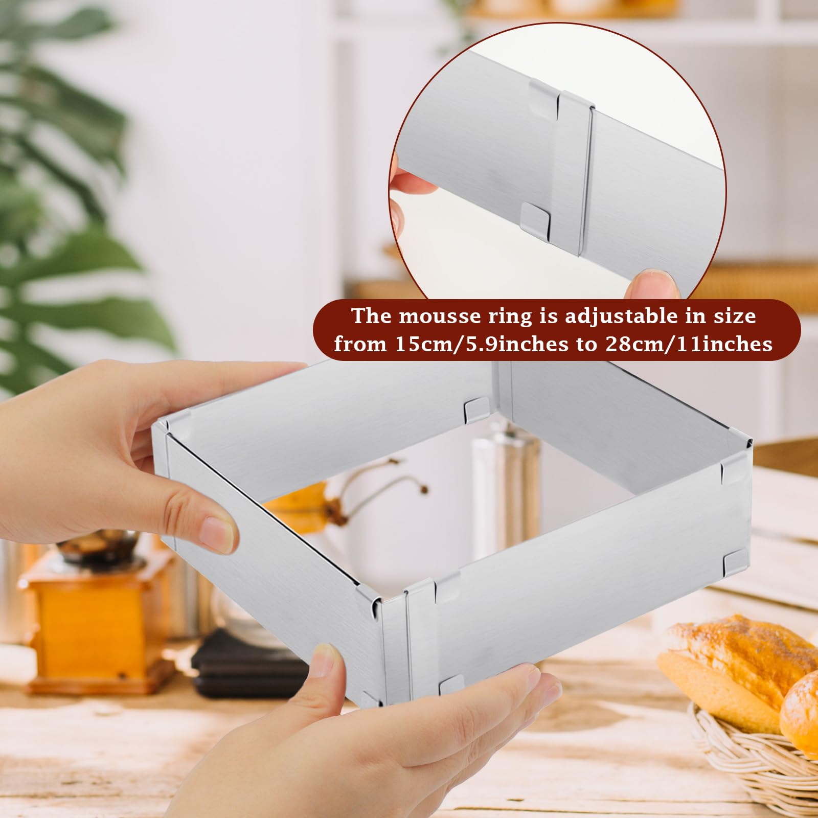 EORTA Adjustable Stainless Steel Cake Mold - Square Mousse Cake Ring (5.9