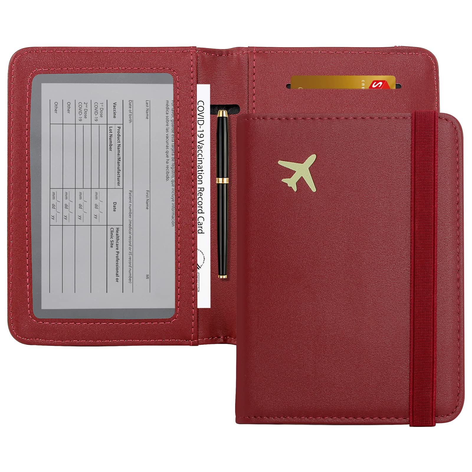 ZOPPEN RFID Blocking Passport Holder Wallet for Women & Men - Travel Document Organizer with Secure Cover Case - Perfect for Airports, Vacations & Business Trips (Wine)